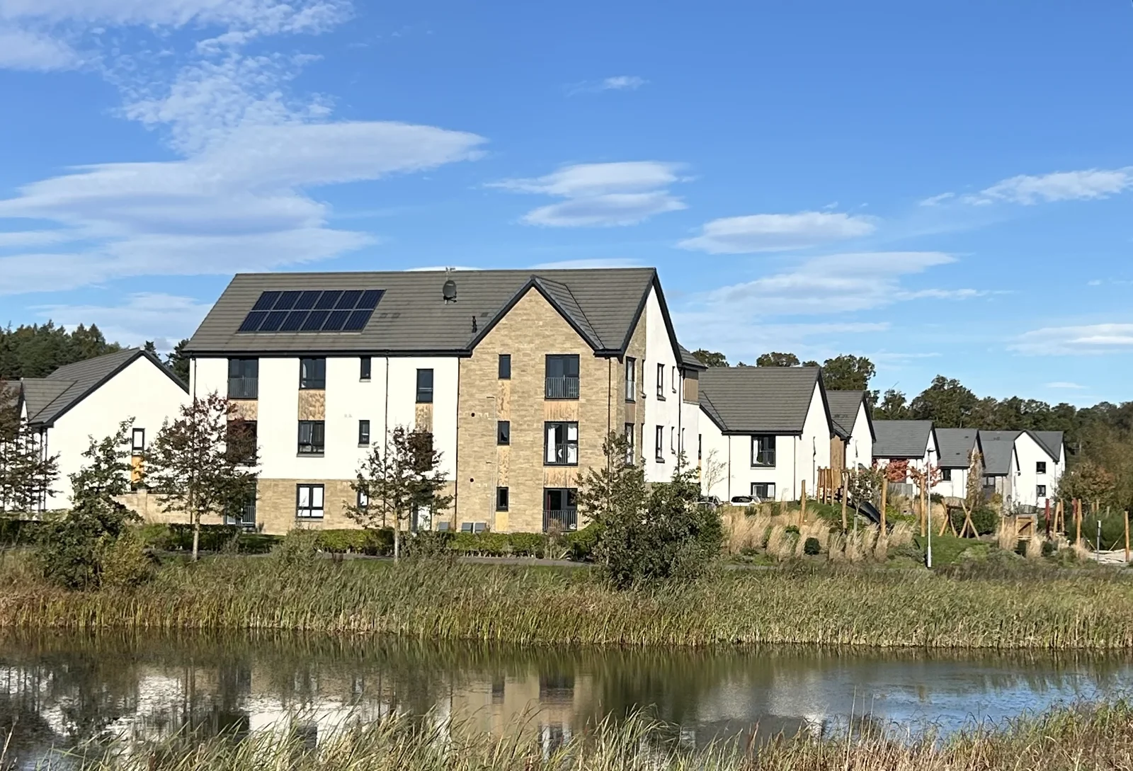 Bertha Park community homes by the pond